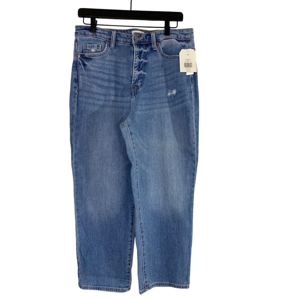Wonderly Cropped Straight Jeans Women 10 Blue NWT High Rise Distressed Denim